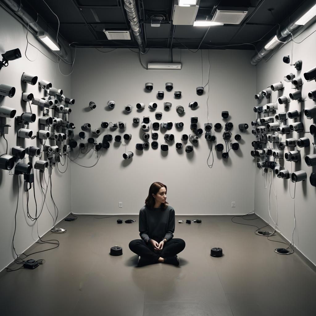 Modern Security Cameras Focus on Young Woman