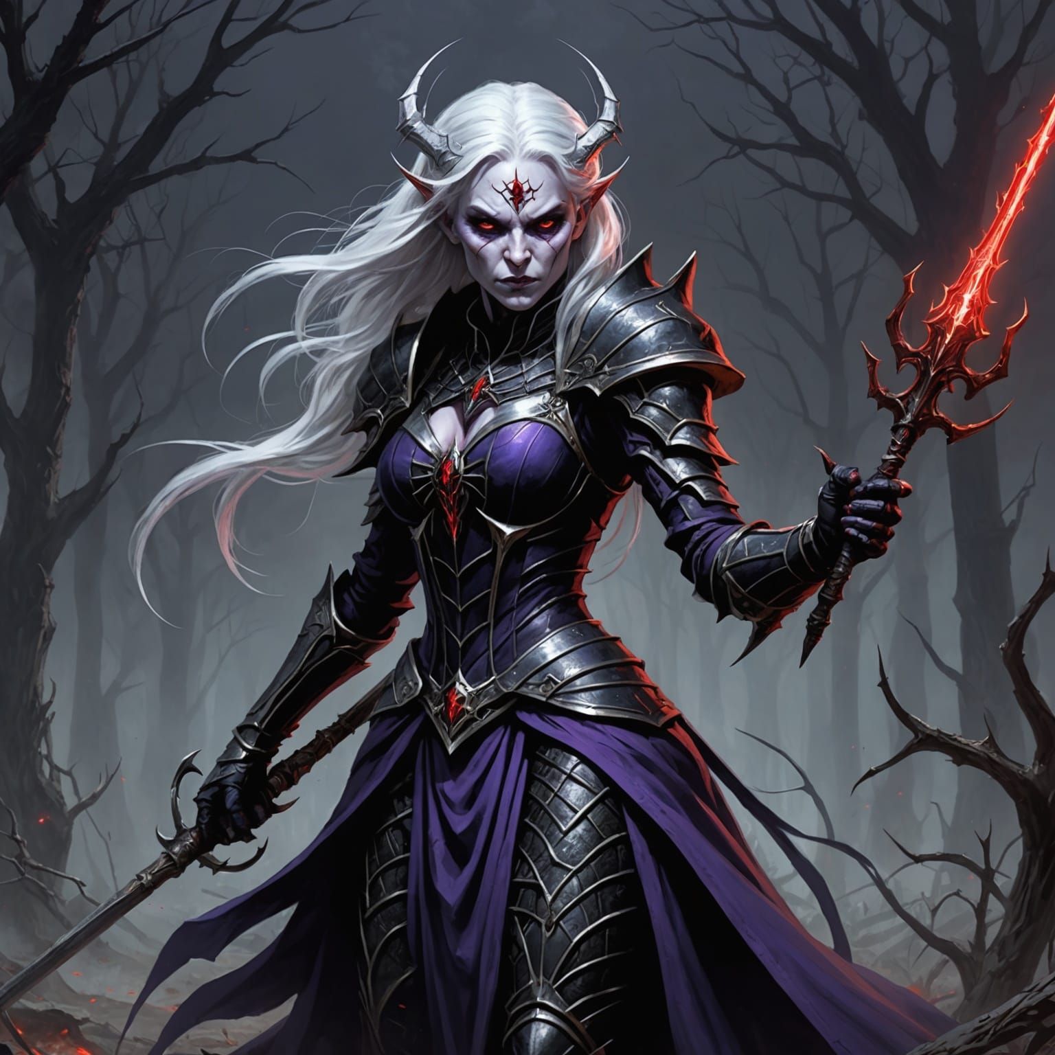 Spider Queen Wielding Staff in Horror Style