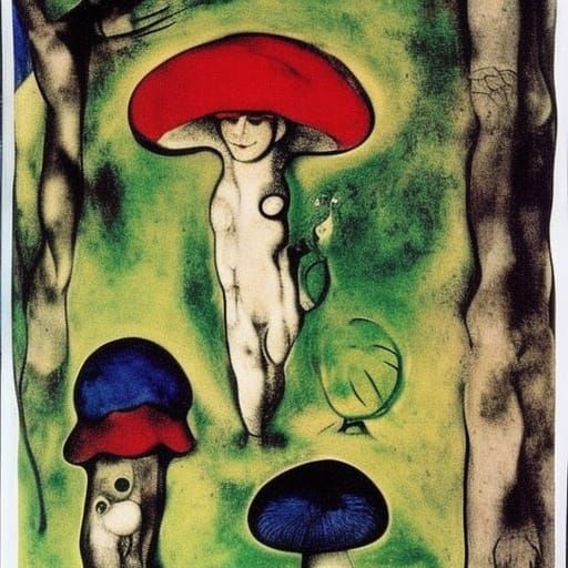 Cozy Forest Hut Inspired by Chagall, Schiele