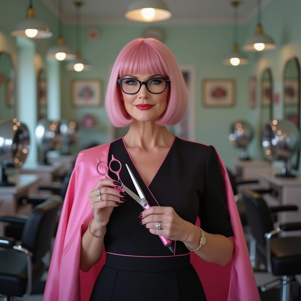 Retro Salon Stylist in 1960s Style Salon