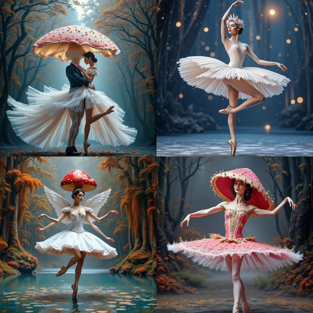 Giant Mushroom Swan Dances in Swan Lake Ballet