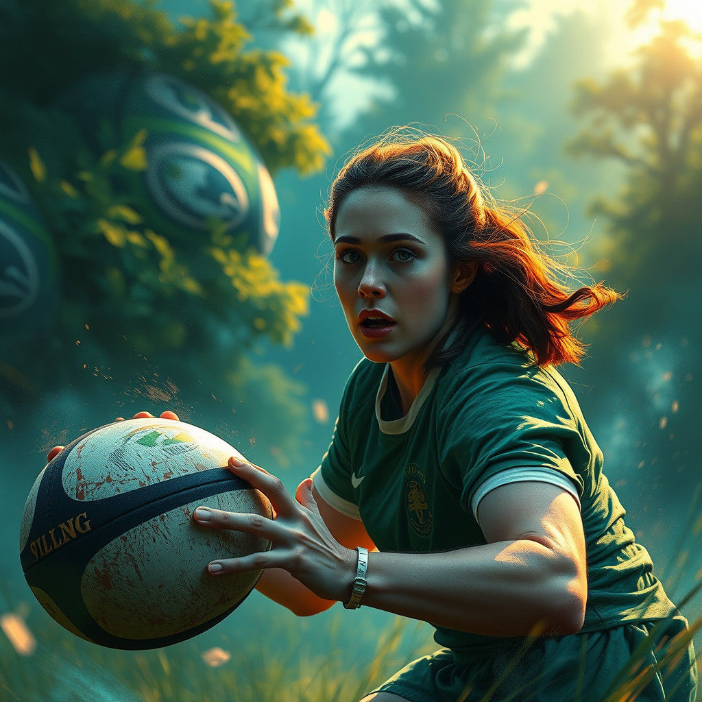 Rugby Player in Dreamlike Landscape, Matte Painting