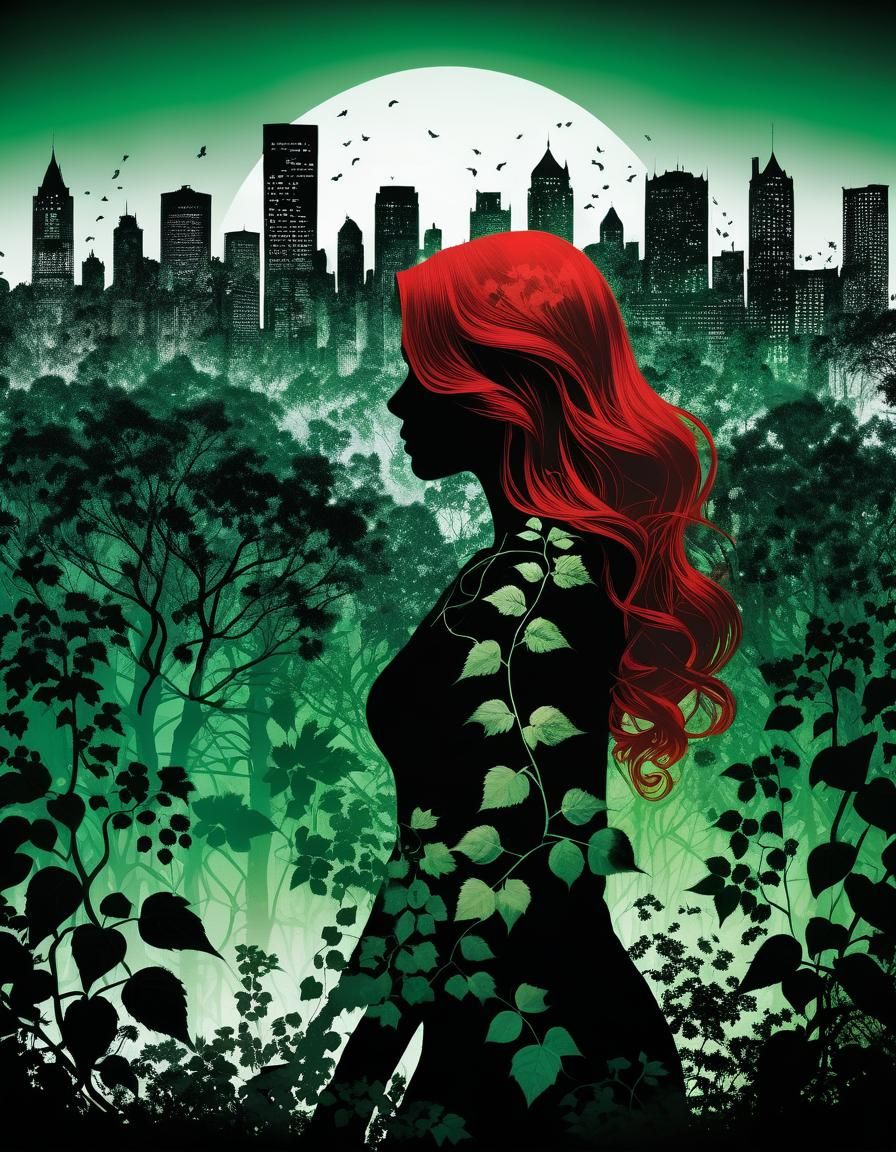 Poison Ivy Silhouette in Double Exposure