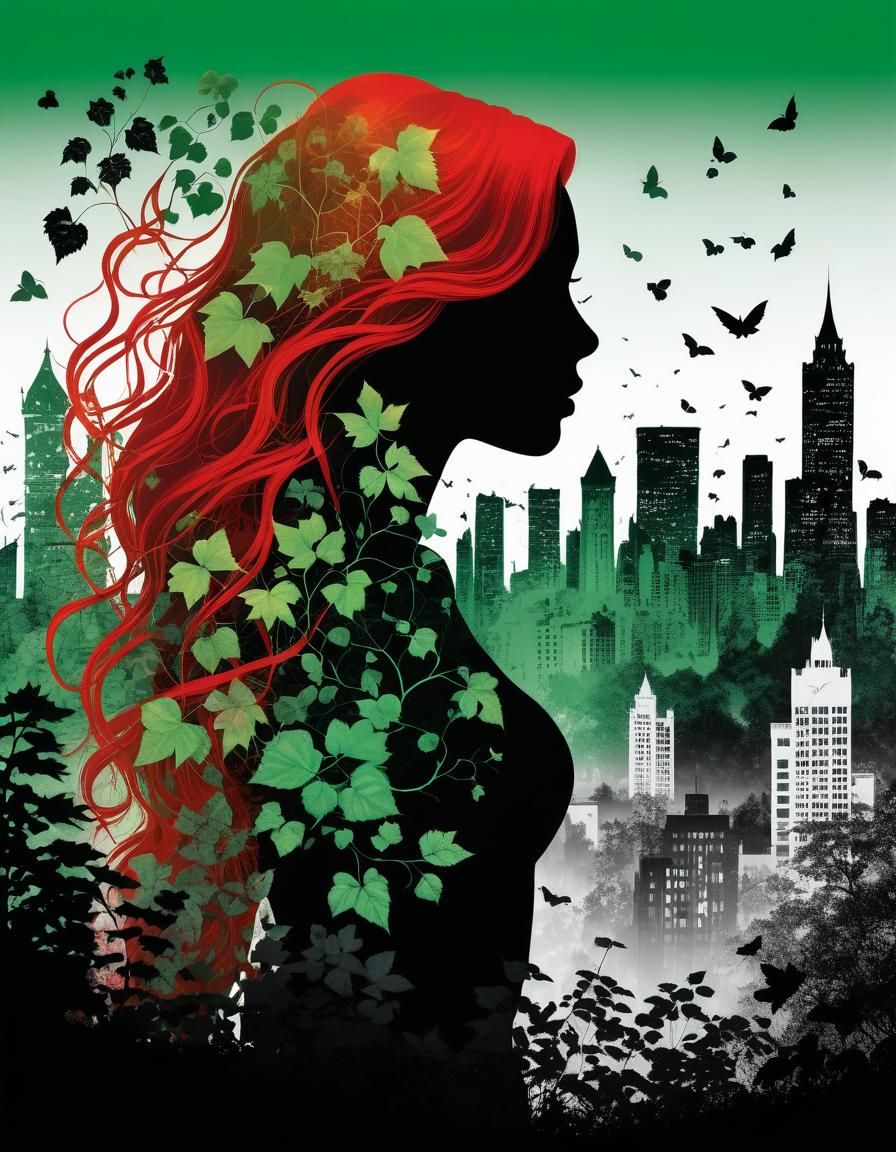 Dream Forest Meets Cityscape: Poison Ivy's Fiery Silhouette