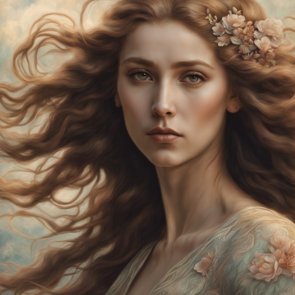 Art Nouveau Woman Portrait with Floral Motifs