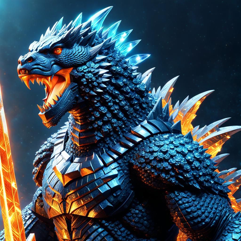 Godzilla with Crystal Armor: Fantasy Concept Art