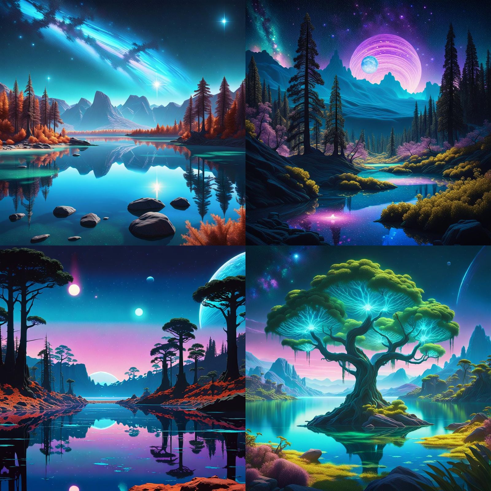 Bioluminescent Forest on Exoplanet with Twin Suns