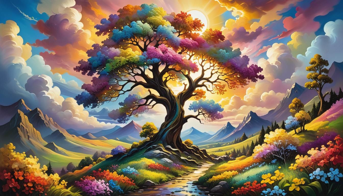 Vibrant Sunlit Landscape as Oil Painting