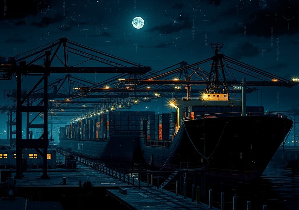 Container Ship at the Harbor /at Night