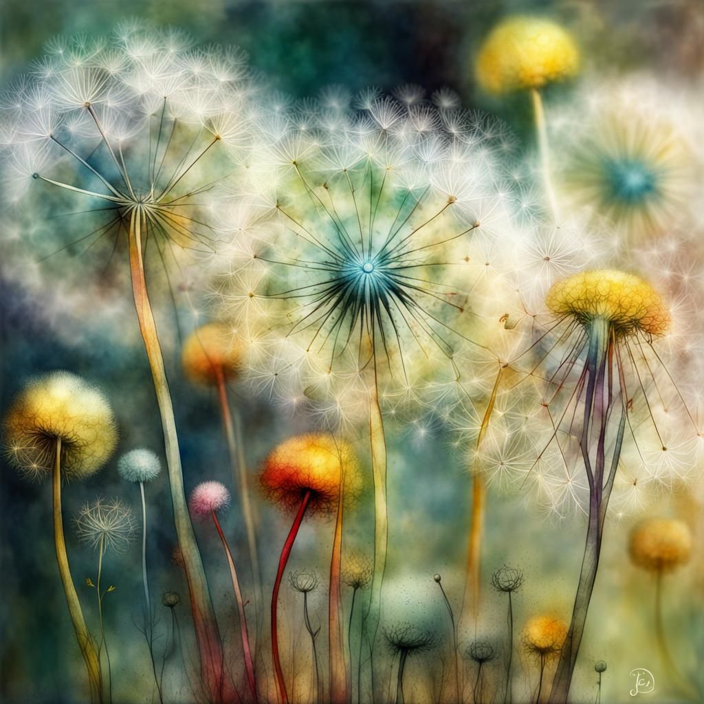 Ethereal Dandelions in Watercolor with Golden Ratio