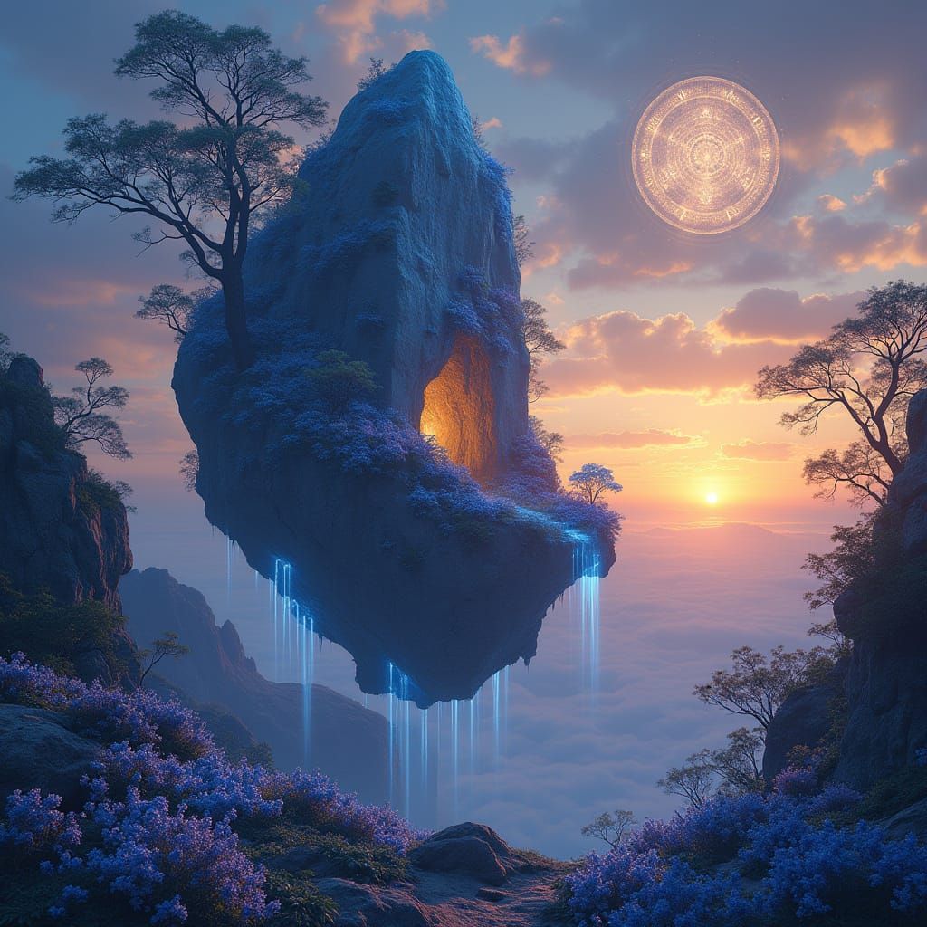 Ethereal Celestial Oasis at Sunset