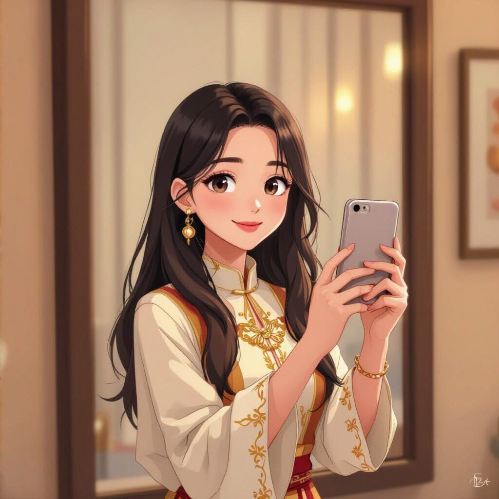 Anime Girl Selfie in Traditional Japanese Dress