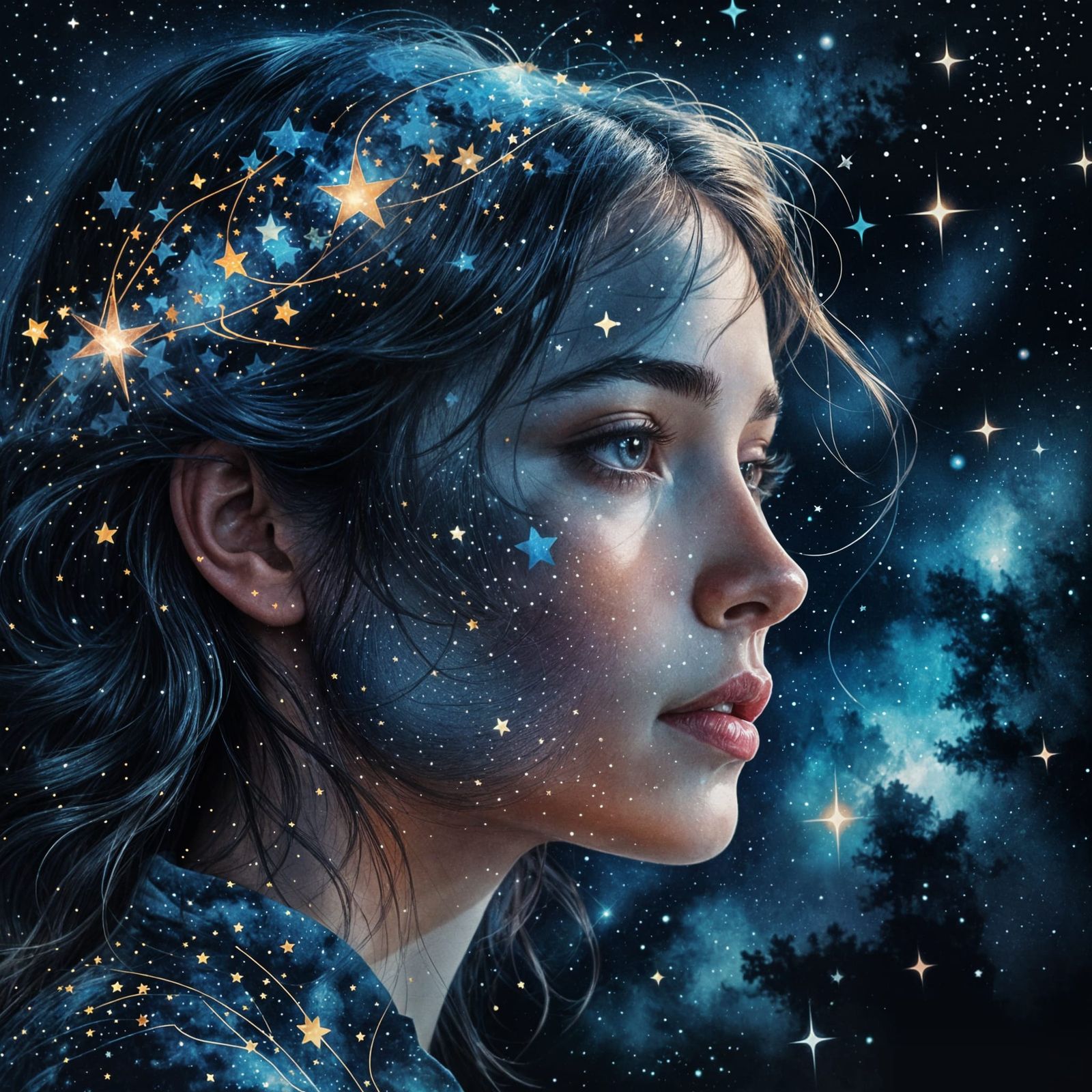Double Exposure Art of a Starry Sky Profile