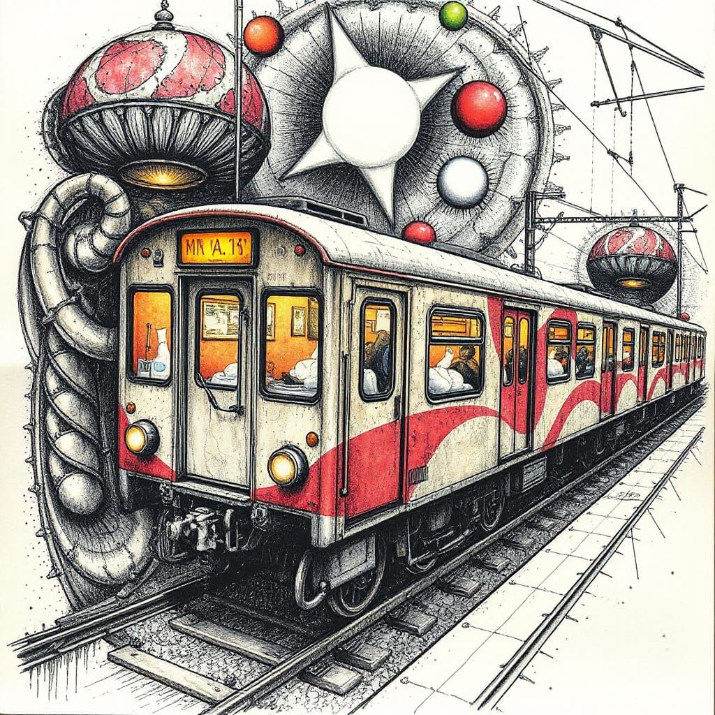 Psychedelic Morning Train Schedule in Hyperdetailed Surreali...