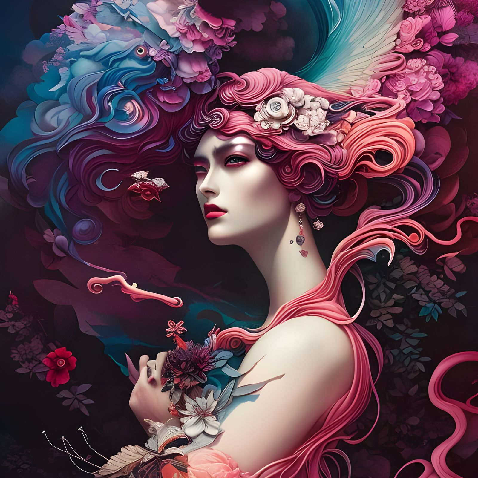 Goddess of Sorrow and Longing in Pastel Inks