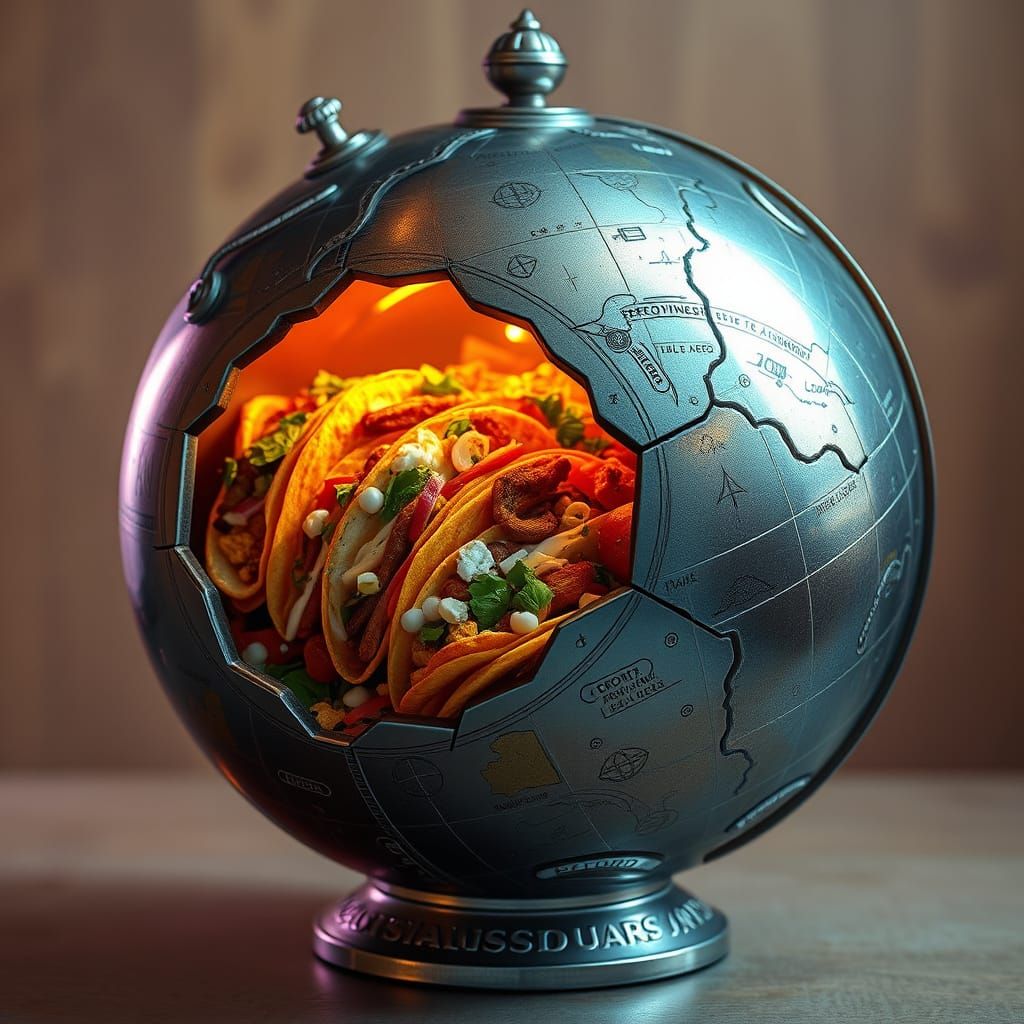 Majestic Taco Globe in Futuristic Realism