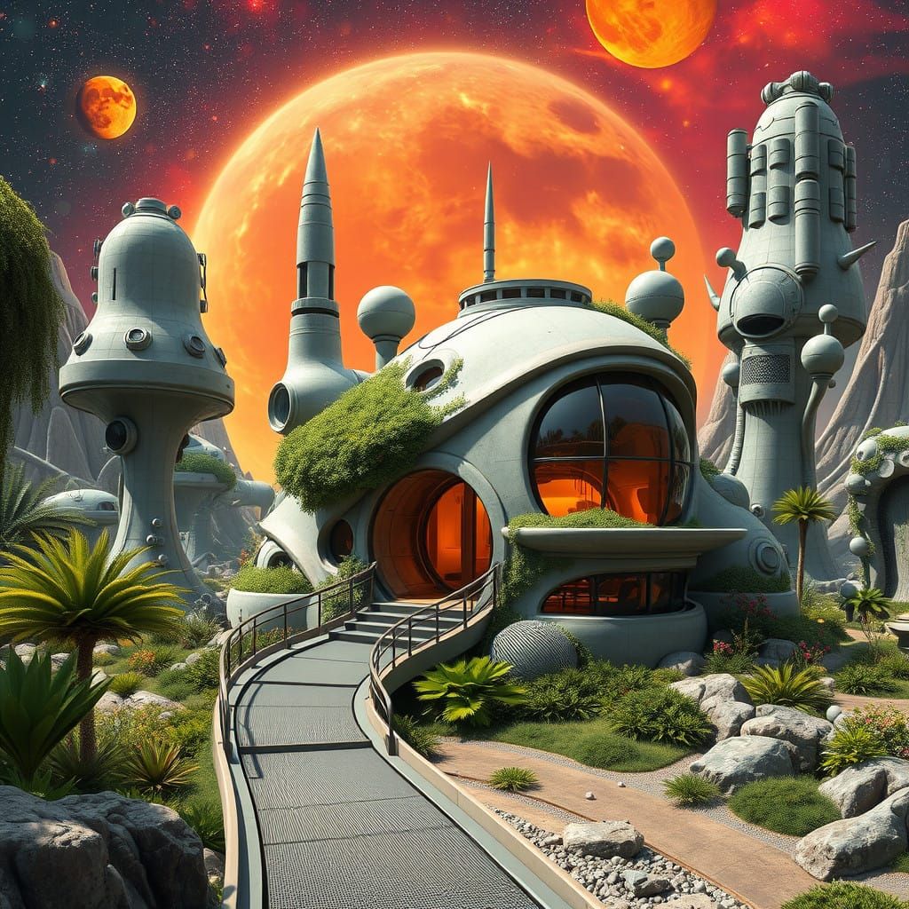 Futuristic Intergalactic Habitat with Lush Facade and Celest...