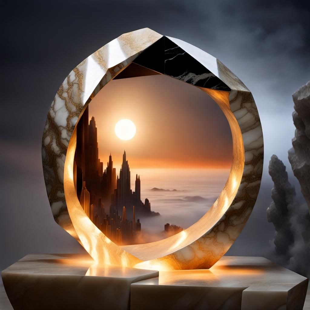 Abstract Portal with Metallic Shards and Stone