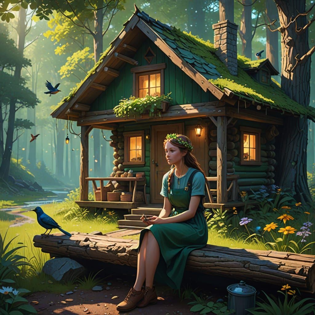 Enchanted Whimsy Woodland Scene in Vibrant Colors