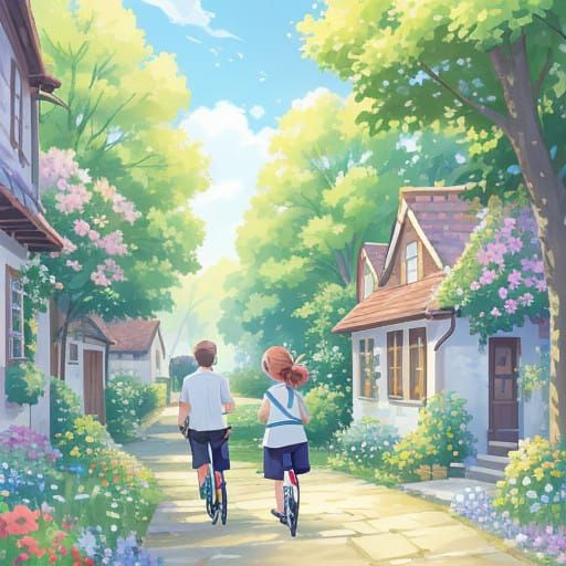 Loving Couple Cycling Through a Quaint Village