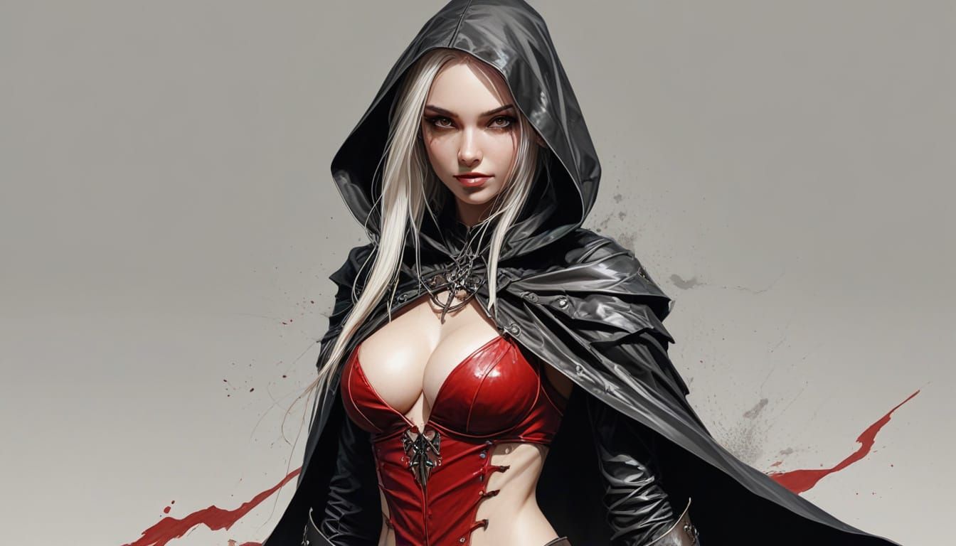 Elf Vampiress Portrait in D&D Style Ink Drawing