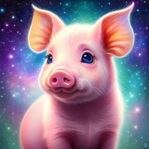 Cute Piglet Portrait in Alcohol Ink Chalk Pastel Style