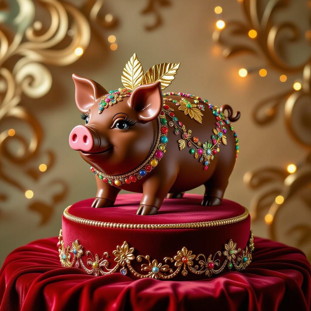 Chocolate Pig Sculpture with Marzipan Details