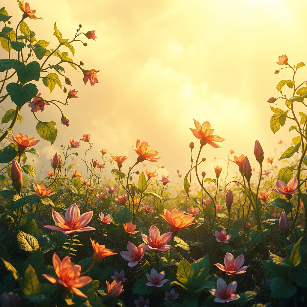 Sunlit Whimsical Garden in Hyper-Realistic Style