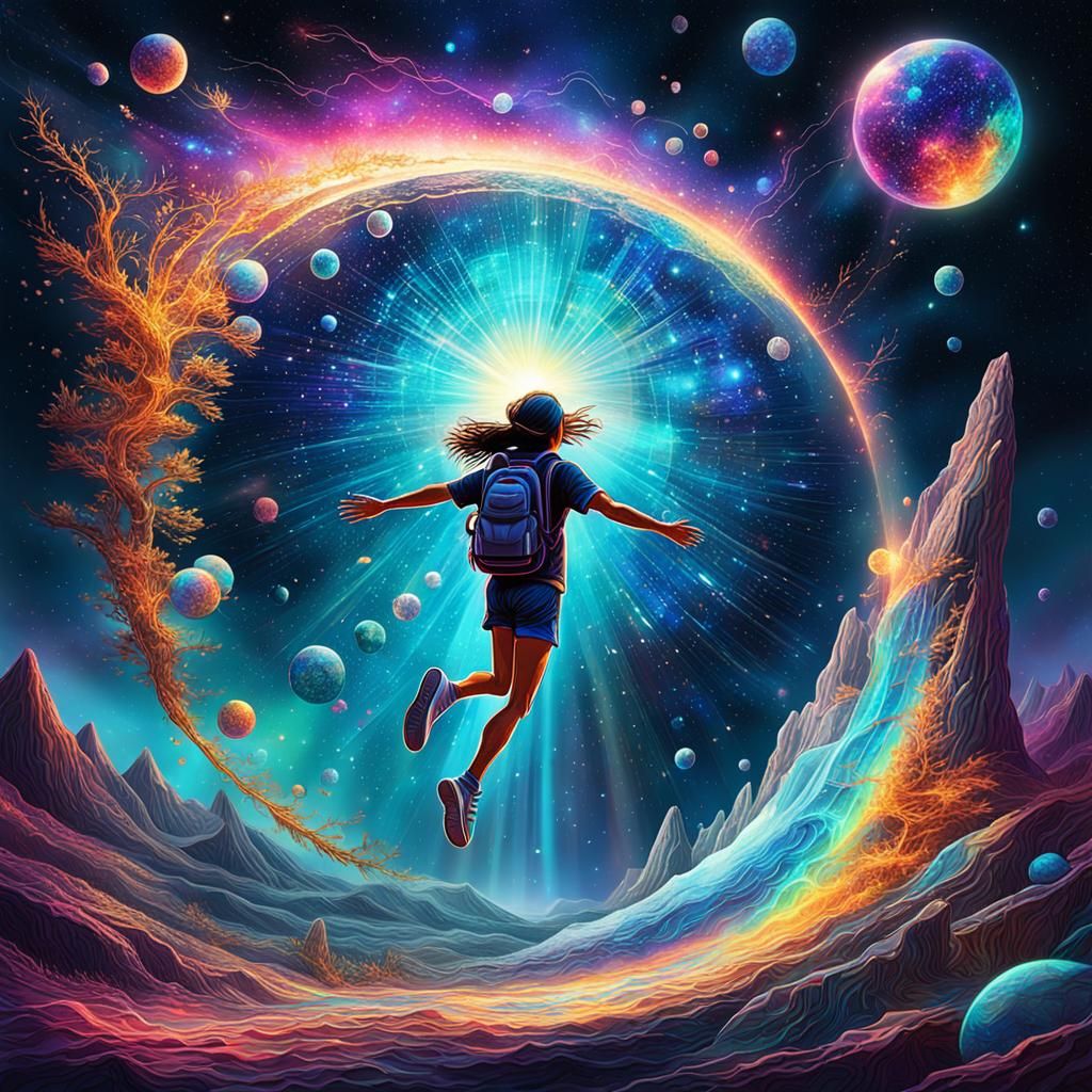 Holographic Astral Illustration of a Fall in Mixed Media