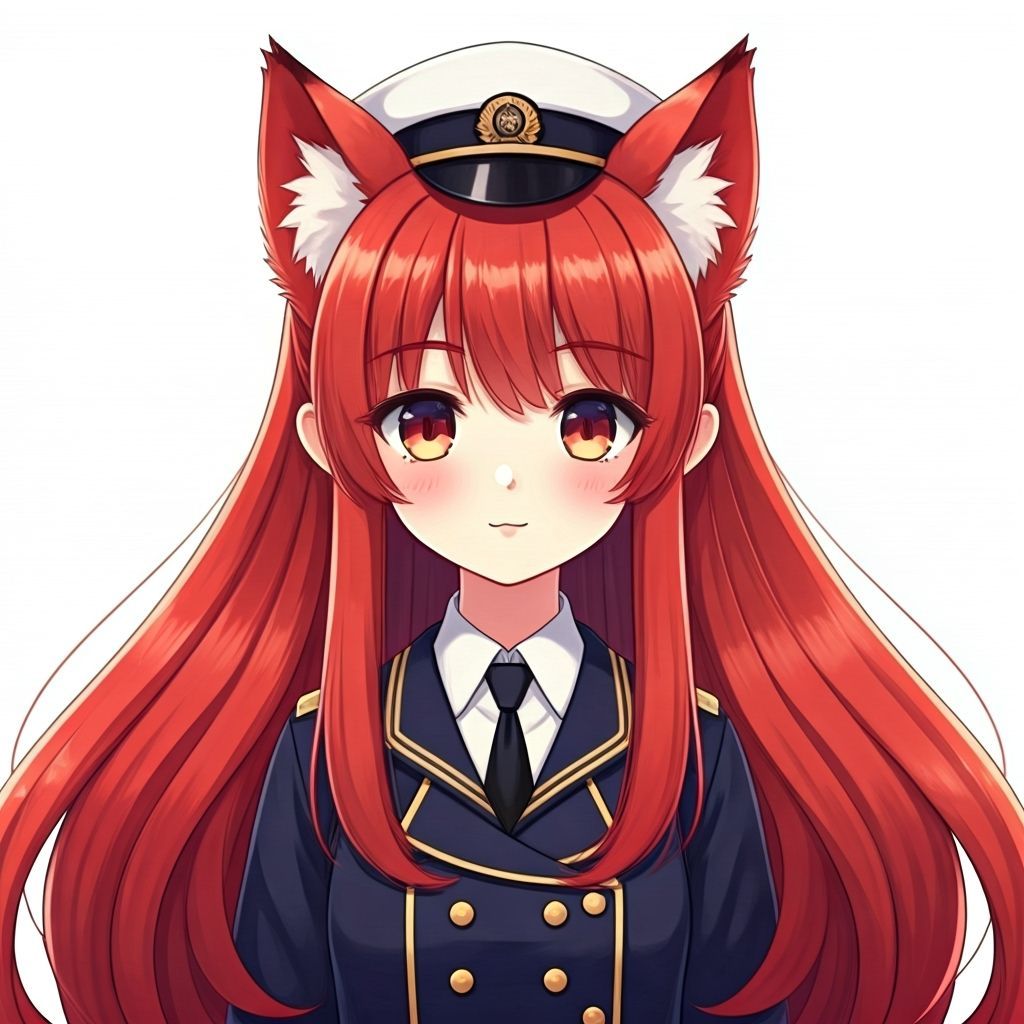 Naval Captain Girl with Fox Ears in Pastel Colors
