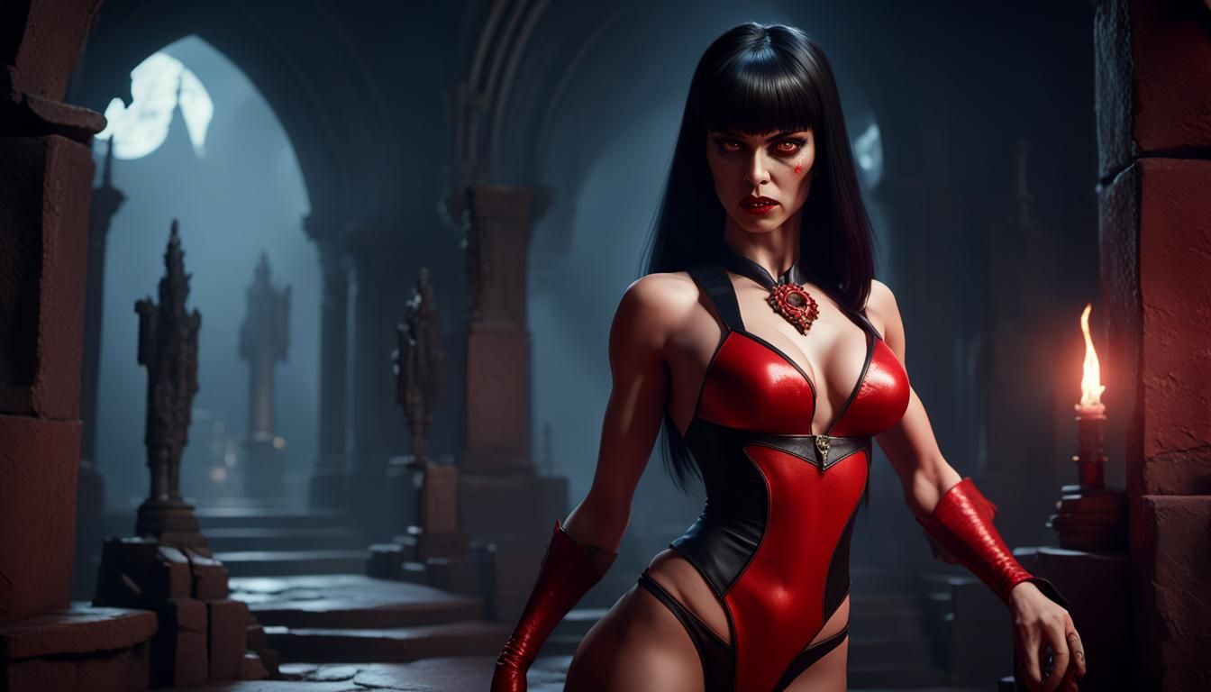 Surprised Vampirella in Hyperrealistic 3D Rendering