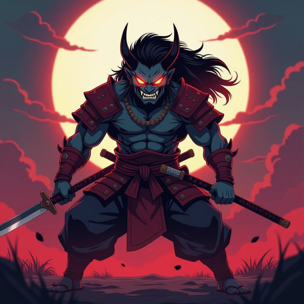 Fierce Oni Warrior in Manga Scan Style