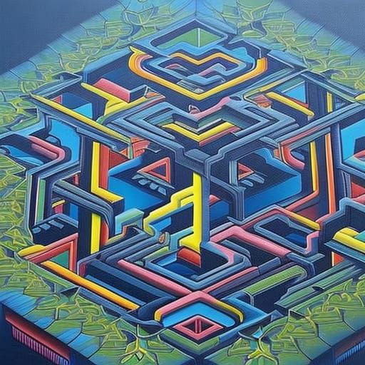 Escher-Inspired Geometric Graffiti Art in Splash Style
