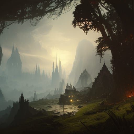 Dark Fantasy Landscape Masterpiece in Hyperdetailed Style