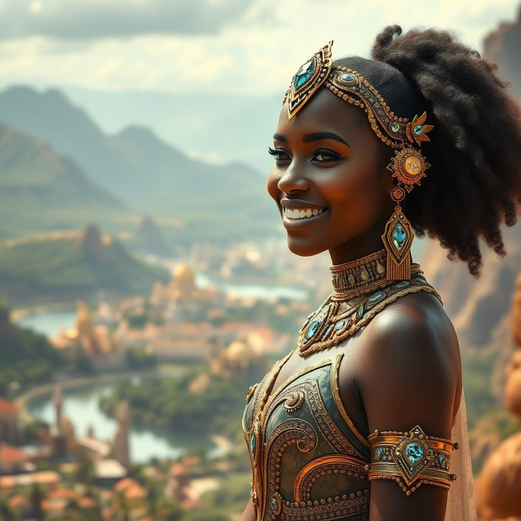 Ethereal Princess of Lemuria in Futuristic Regalia