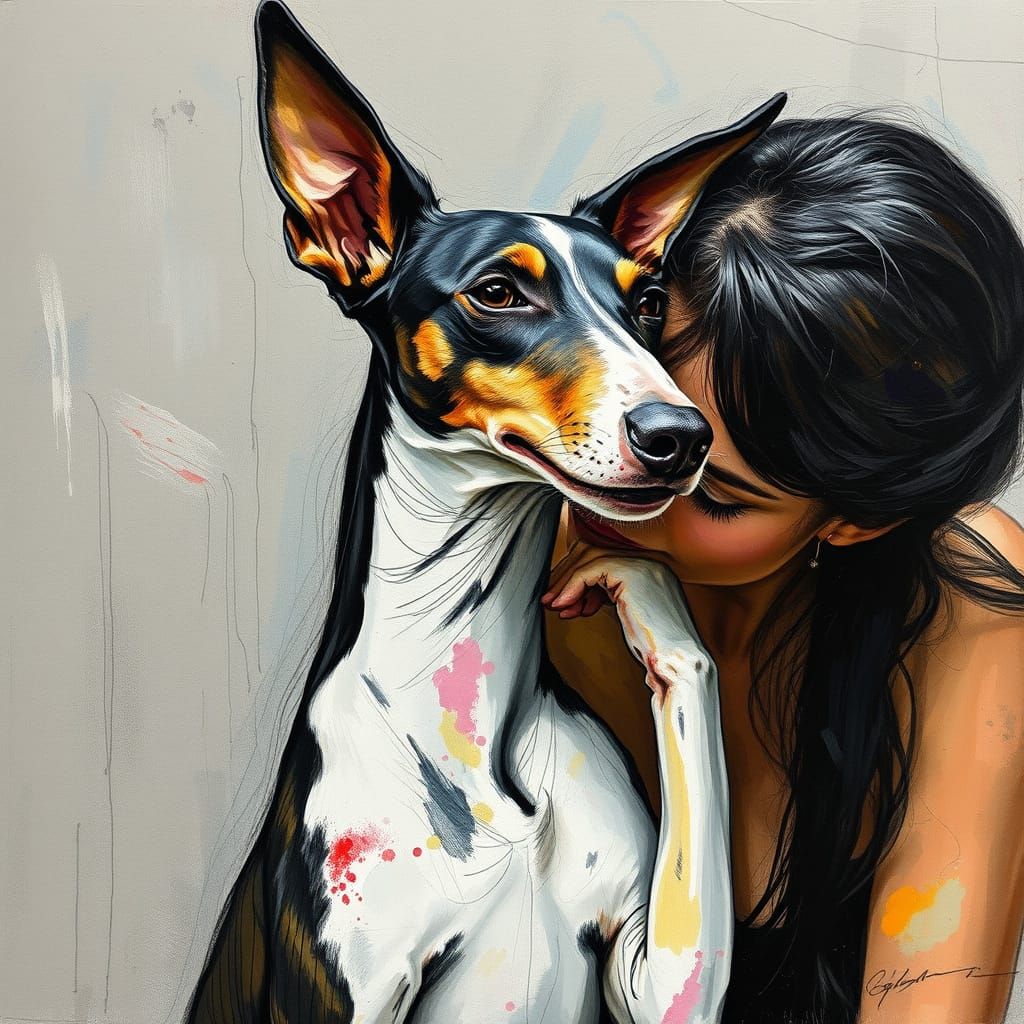 Elegant Whippet Playtime in Vibrant Impressionist Style