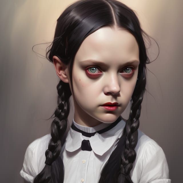 Wednesday Addams Portrait in Gothic Art Nouveau Style