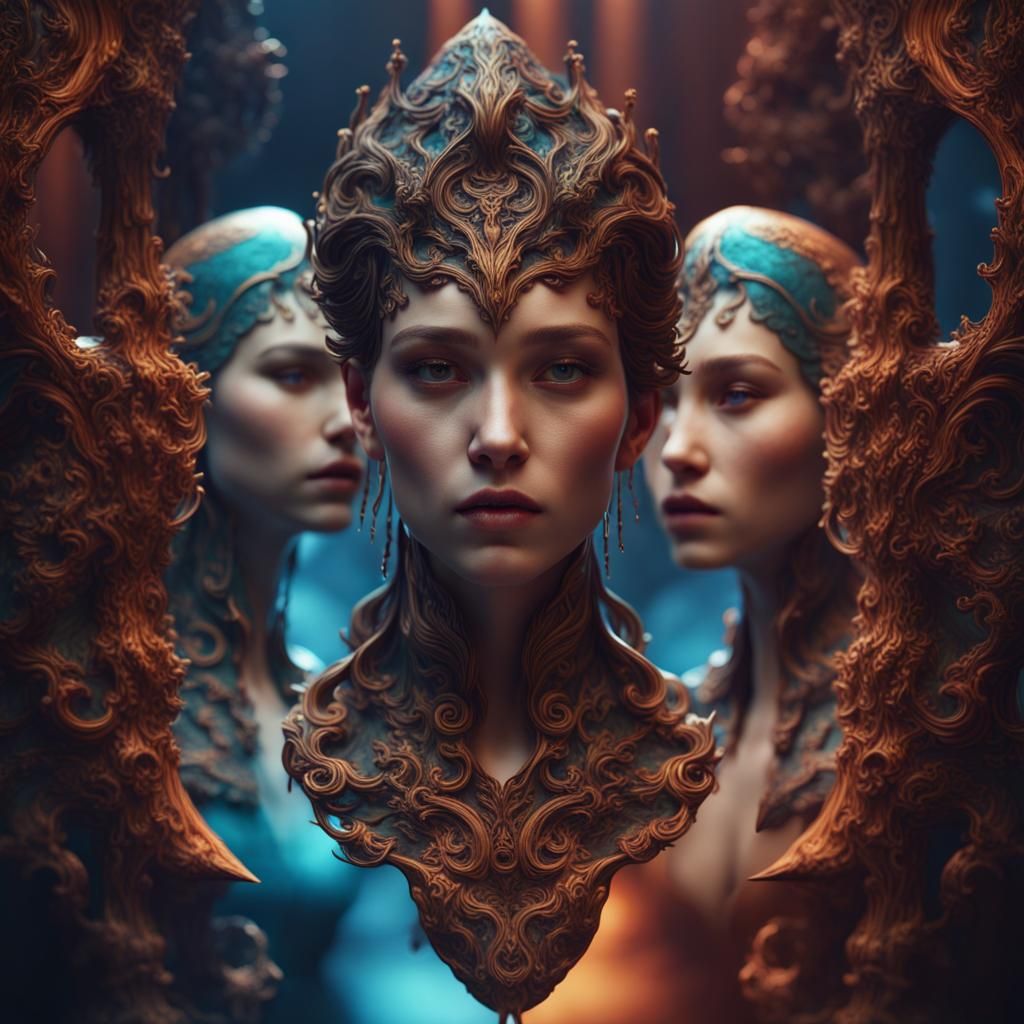 Intricate Reflection of Faces in Detailed Matte Painting