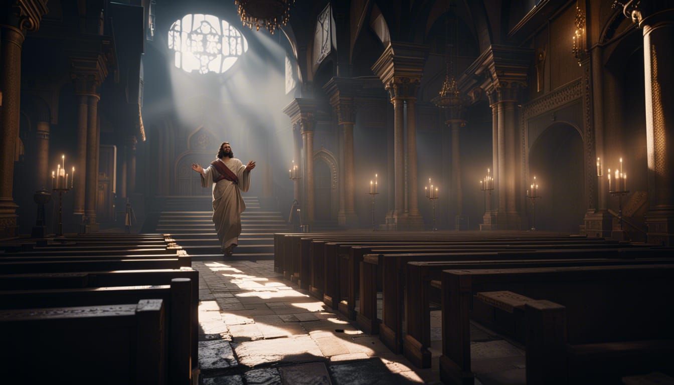 Jesus Emerges from Synagogue: Cinematic Matte Painting