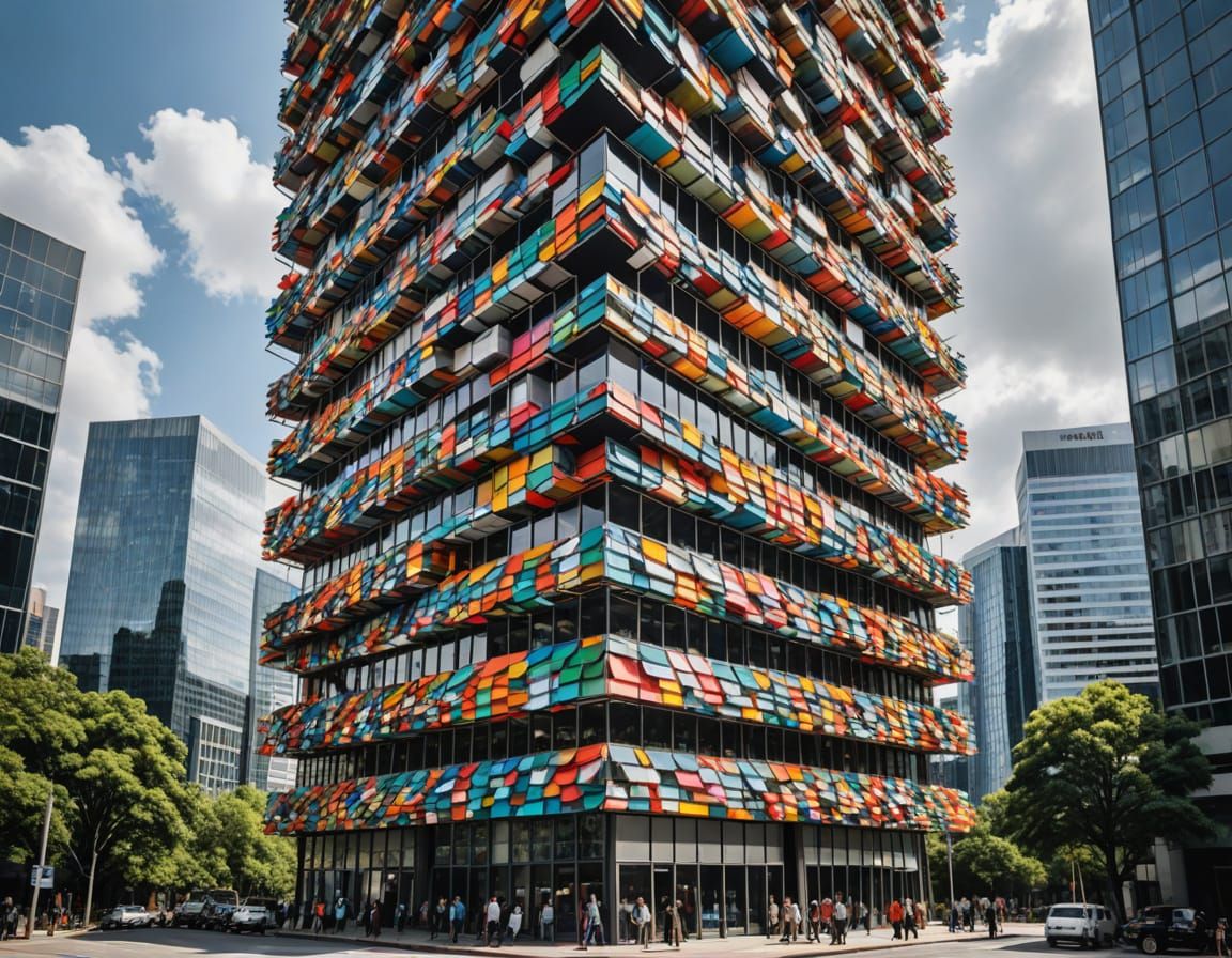 Skyscraper Built of Office Supplies: AI Art