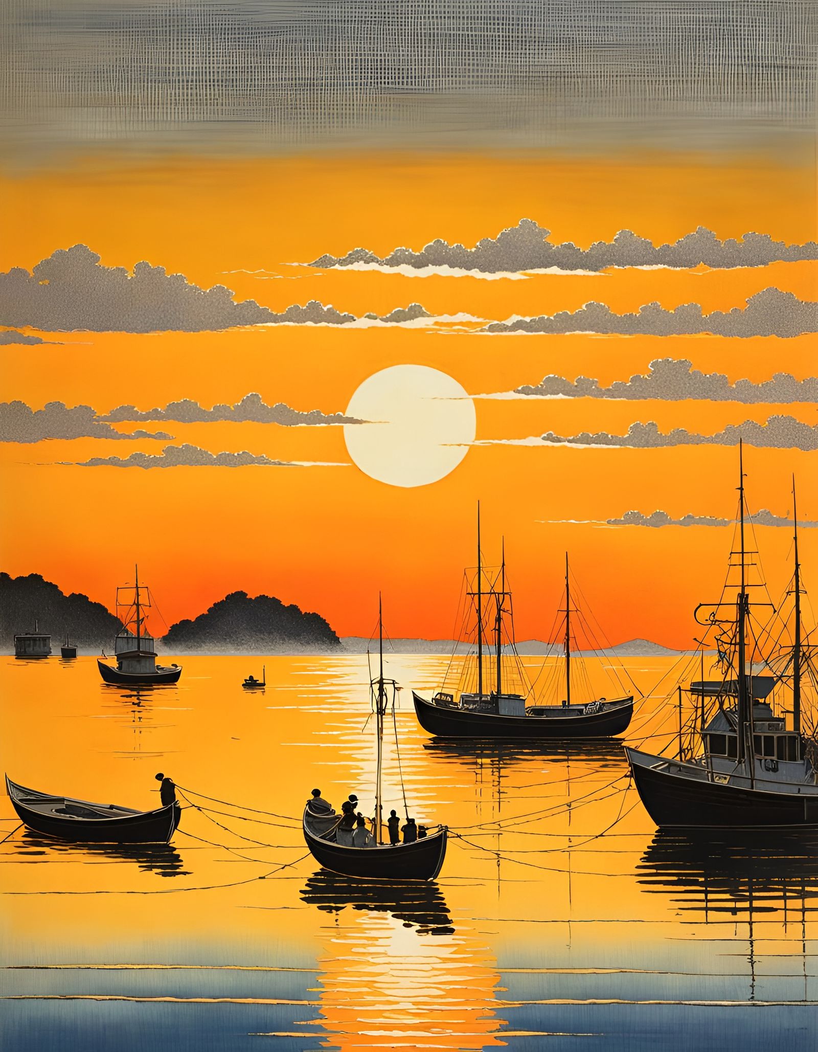 Golden Sunset Seascape in Impressionist Style