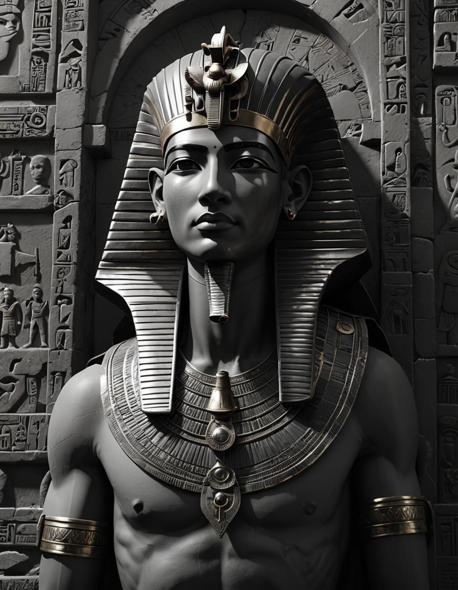 Monochrome Pharaoh Portrait in 3D Anime Style