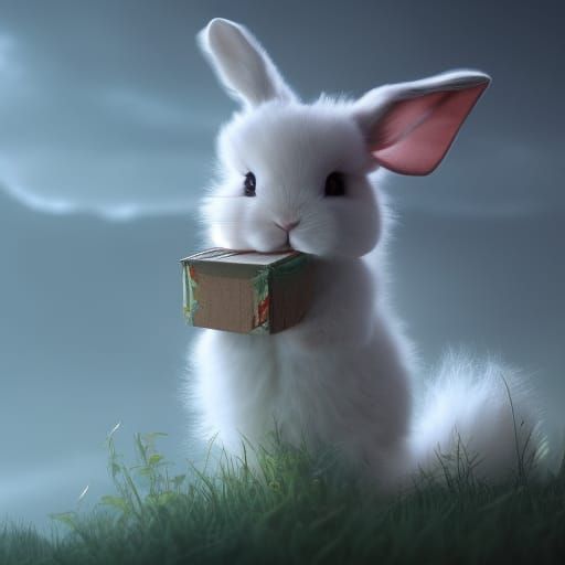 Magical Fluffy Bunny in Dreamlike Boxed Paradise