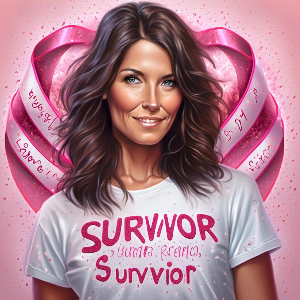 Woman in Survivor Shirt with Awareness Ribbon