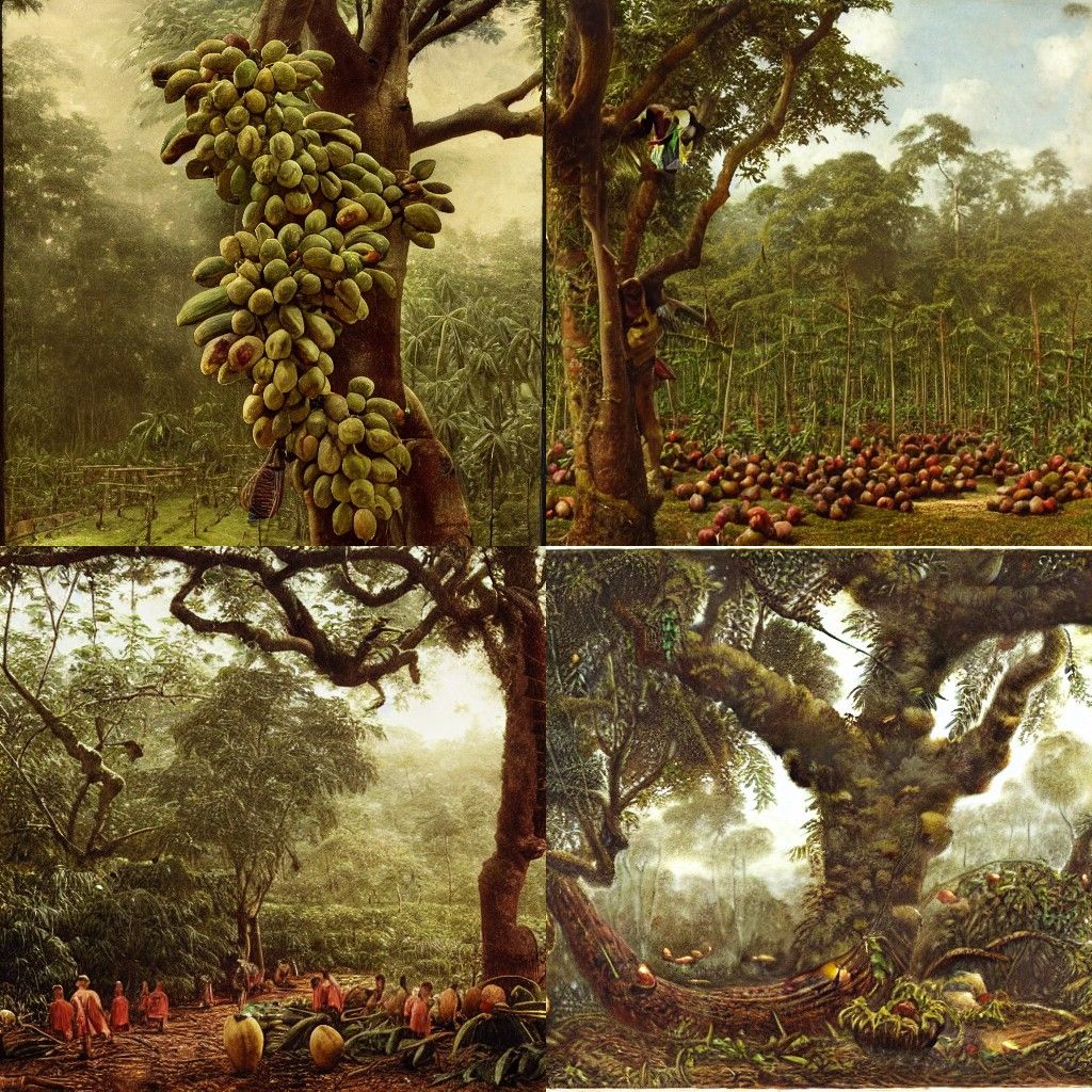 Vintage Cocoa Plantation, Hyperrealistic Photography Style