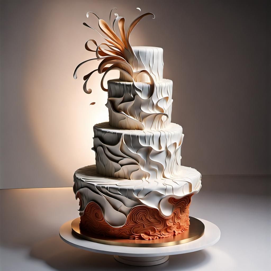 Textured Cake Sculpture in Art Gallery