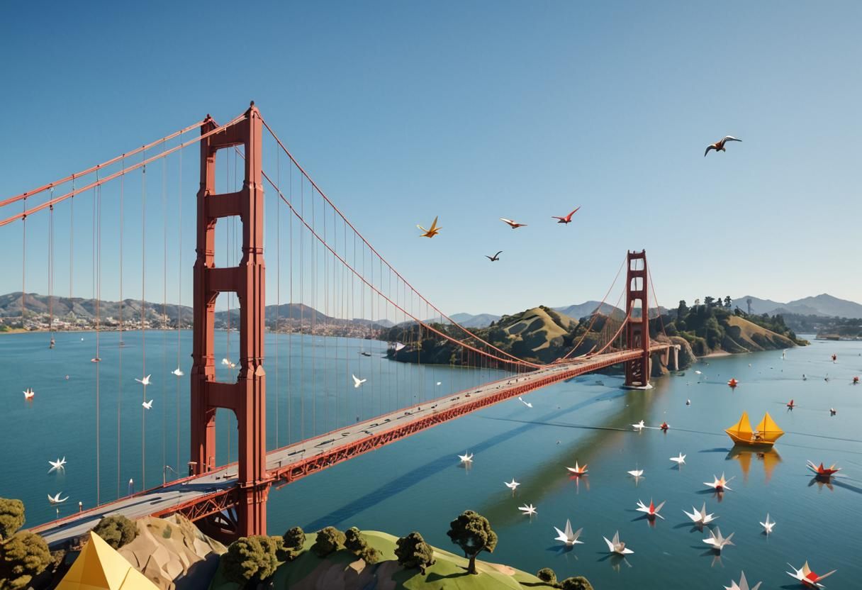 Origami Golden Gate Bridge Papercraft Landscape
