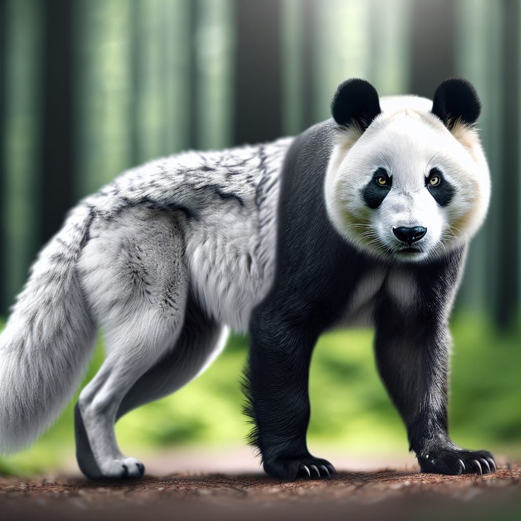 Wolf-Panda Hybrid in Serene Forest