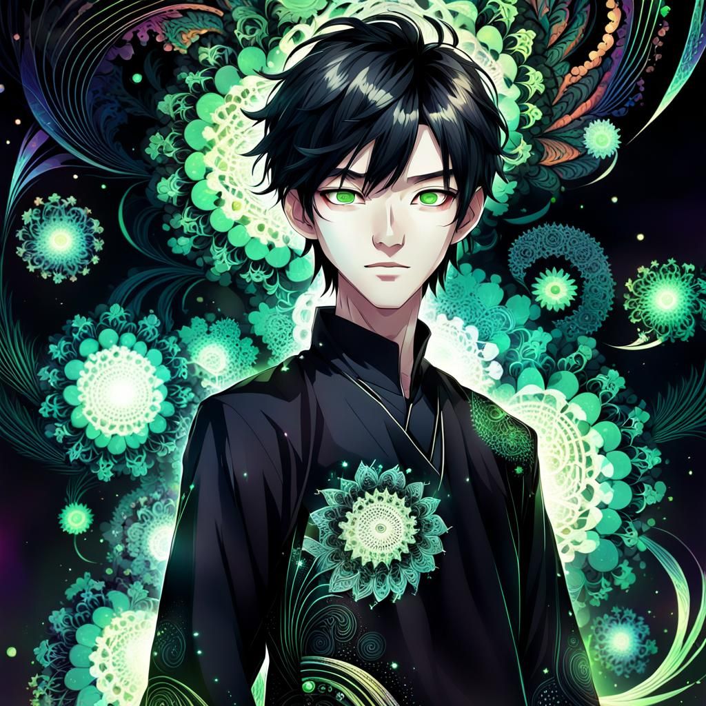 Handsome Boy in Anime Style with Fractal Details