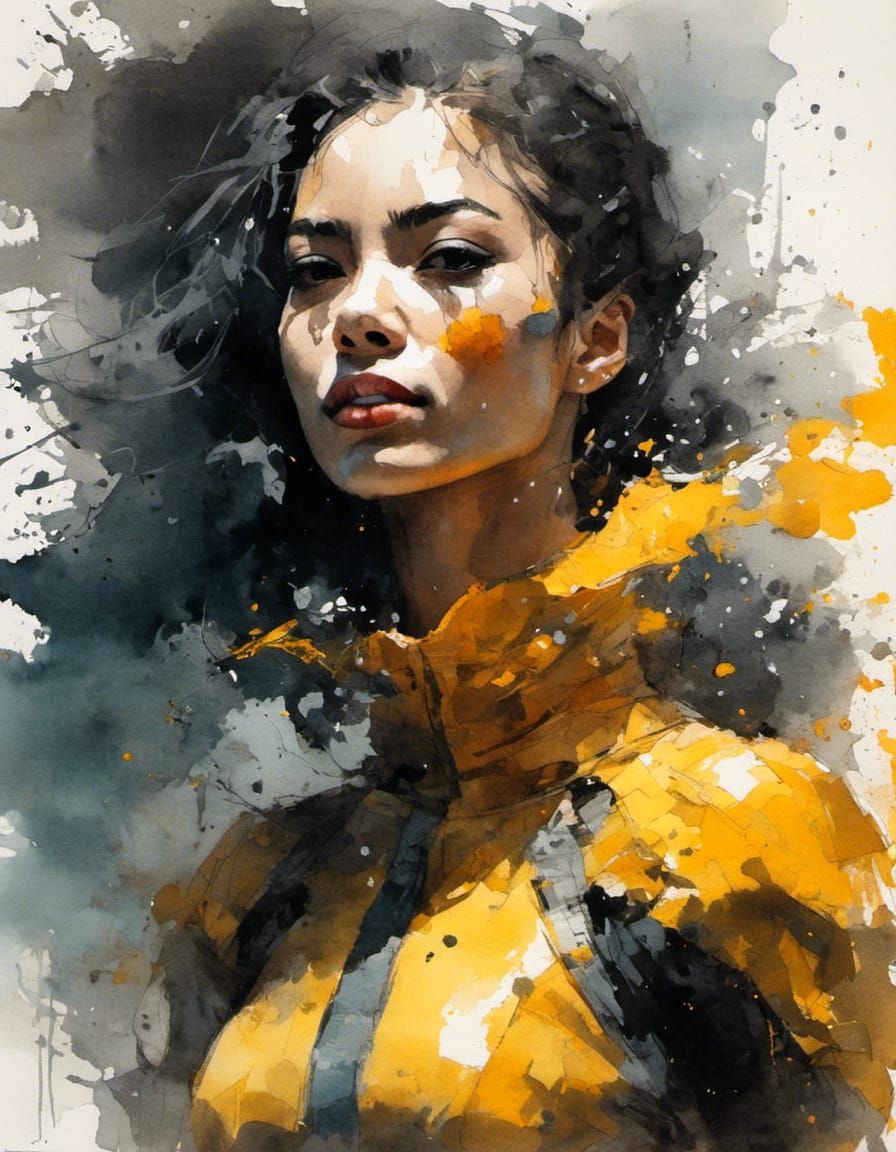 Batgirl's Beach Spa Day: Charcoal and Watercolor Portrait